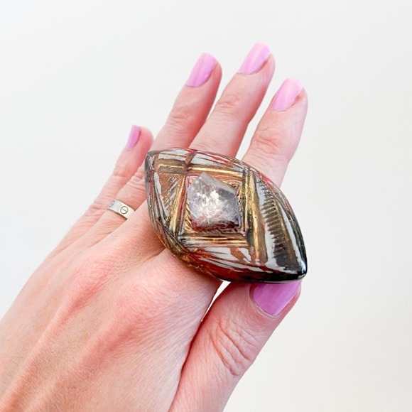 Adina Mills Crystal Ring XL Statement Eye Quartz - Picture 9 of 10